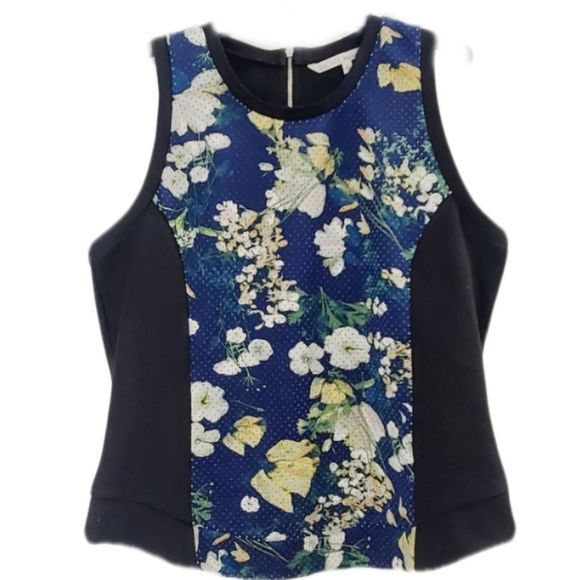 4x$25 Rachel Roy blue floral perforated  sleeveless  exposed zip  top XL - Picture 1 of 11